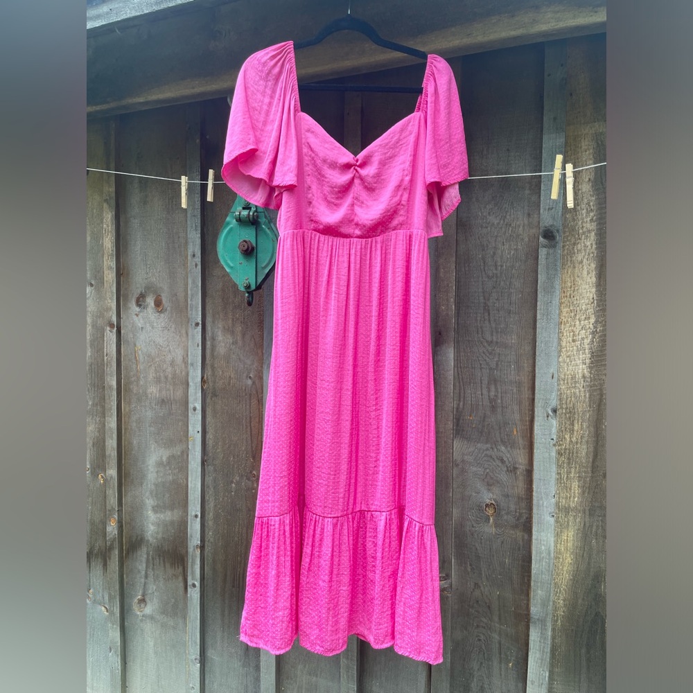 Pink Sundress with Flutter Sleeves and Sweetheart Neckline